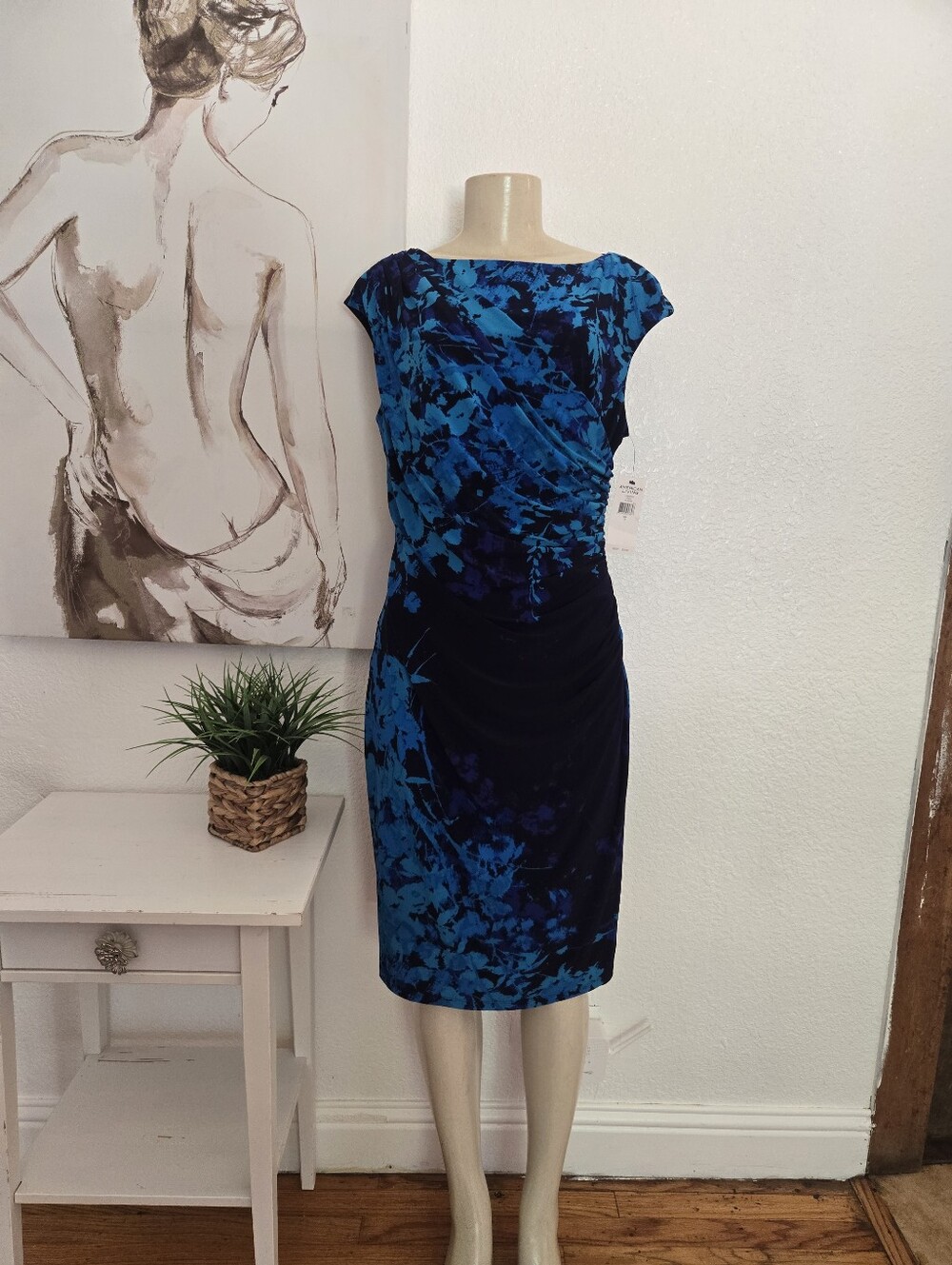 NWT American Living Blue & Navy Floral Sheath Dress Size 12
